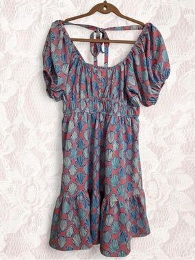 Simply Southern Pink & Blue Seashell Ruffle Dress Medium